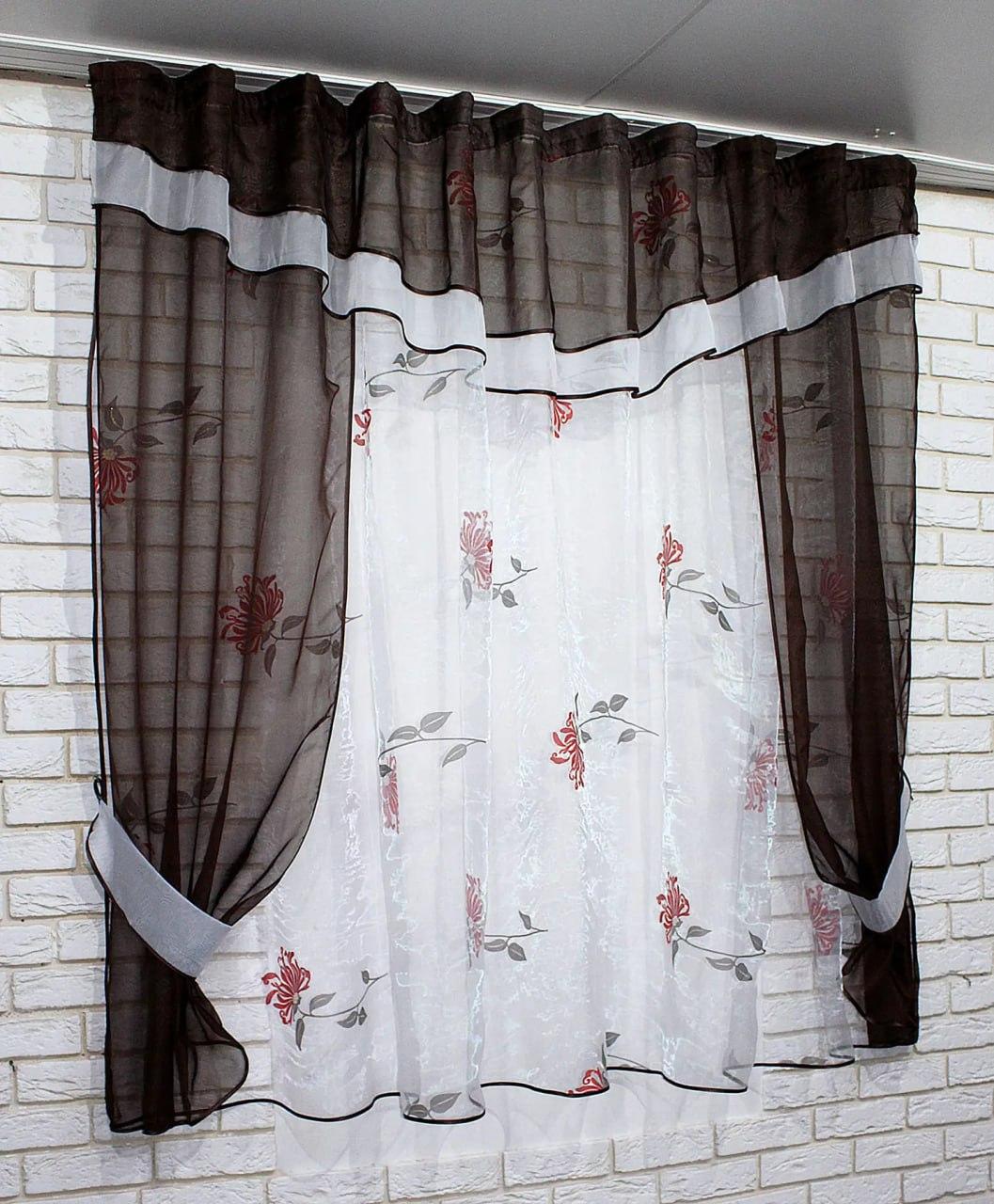 Штора-занавеска короткая шифоновая 2x270x170 см Шоколадный (zanaves081к-3)