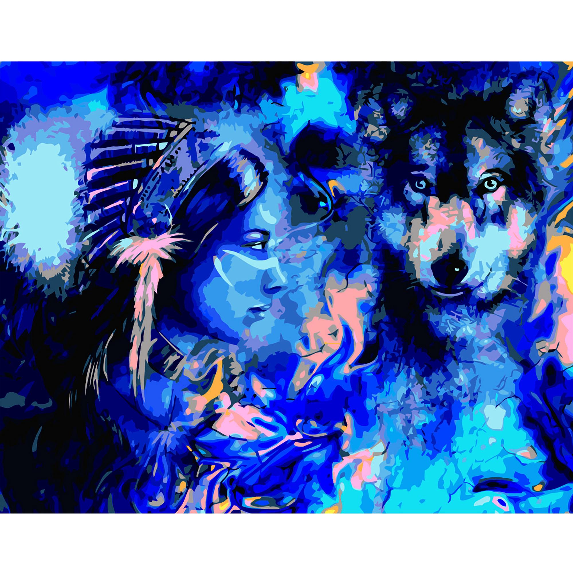 Картина по номерам Strateg Женщина-команчи с волком 40x50 см (VA-2519)