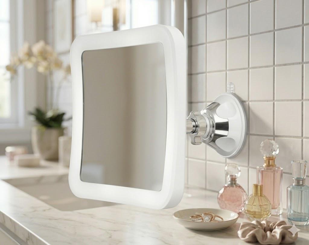 Зеркало для макияжа LED с поворотом на 360° и присоской 5-кратное увеличение и регулировка света