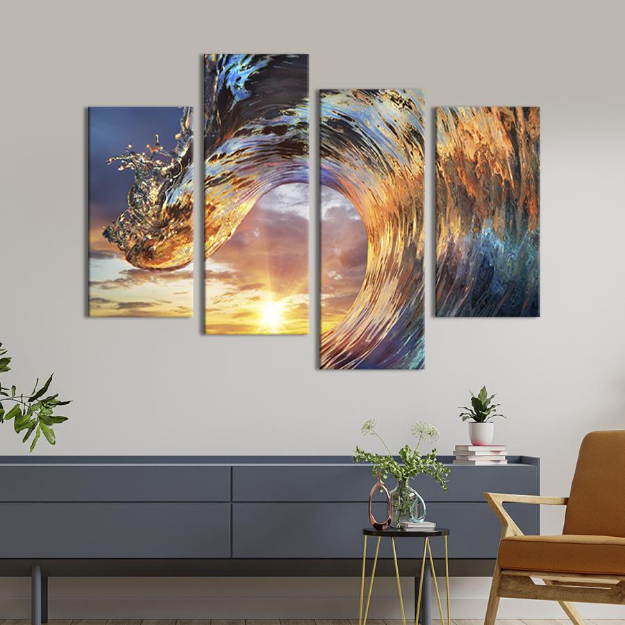 Картина модульная из 4 частей Красивая чистая морская волна L 129x90 см (440-42)