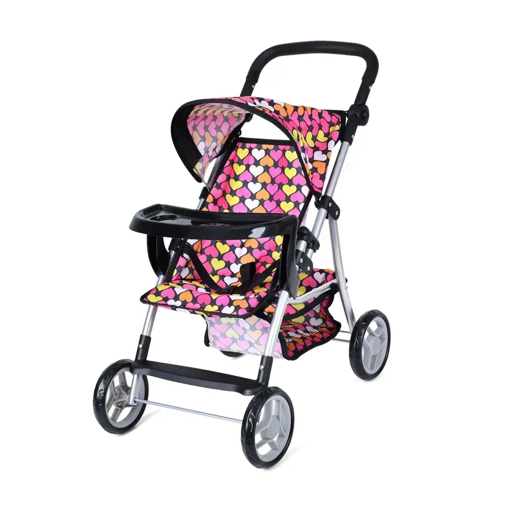Коляска для кукол летняя прогулочная из металла и текстиля 63 см Розовый с сердечками (150-98-9366Т-BKS)