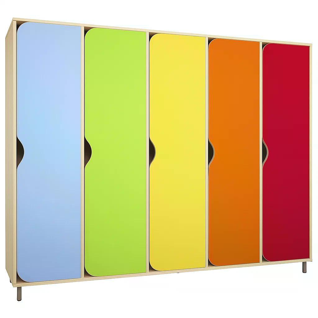Шкаф для раздевалки DS-030 5-секционный на металлических регулируемых ножках Lime/Orange/Yellow/Red