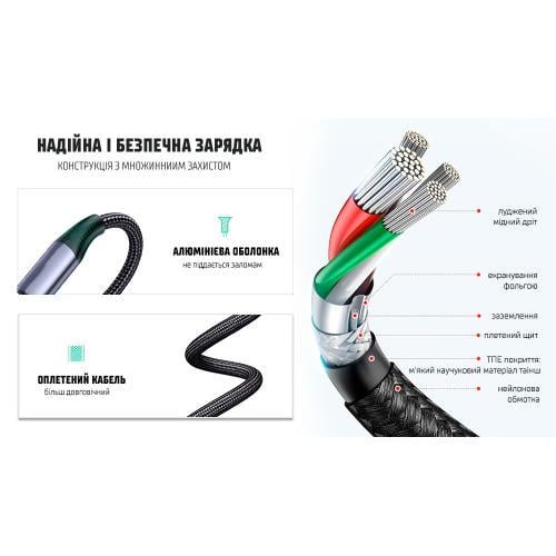 Кабель Type C Voin VP-3502C VP-3502C 5А/20V, QC4.0/PD 2 м швидка зарядка/передача даних Black (431079) - фото 4