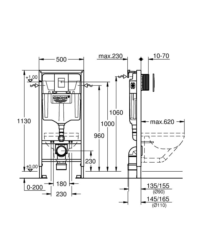 Комплект инсталляции Grohe SOLIDO 39186000 с унитазом кнопка Хром (82605) - фото 2