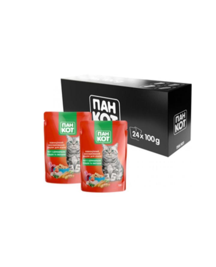 Корм вологий для кішок Пан Кот рагу з домашньою птицею та овочами консервований 100 г по 24 шт. (36) - фото 2 Корм вологий для кішок Пан Кот рагу з домашньою птицею та овочами консервований 100 г по 24 шт. (36) - фото 2