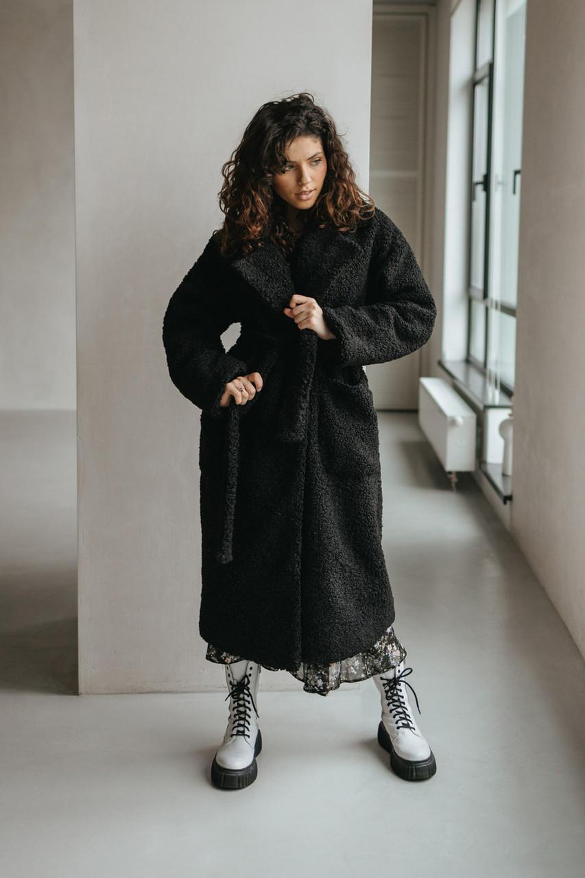 Пальто-шуба женская из эко-букле L-XL Черный (2738197124)