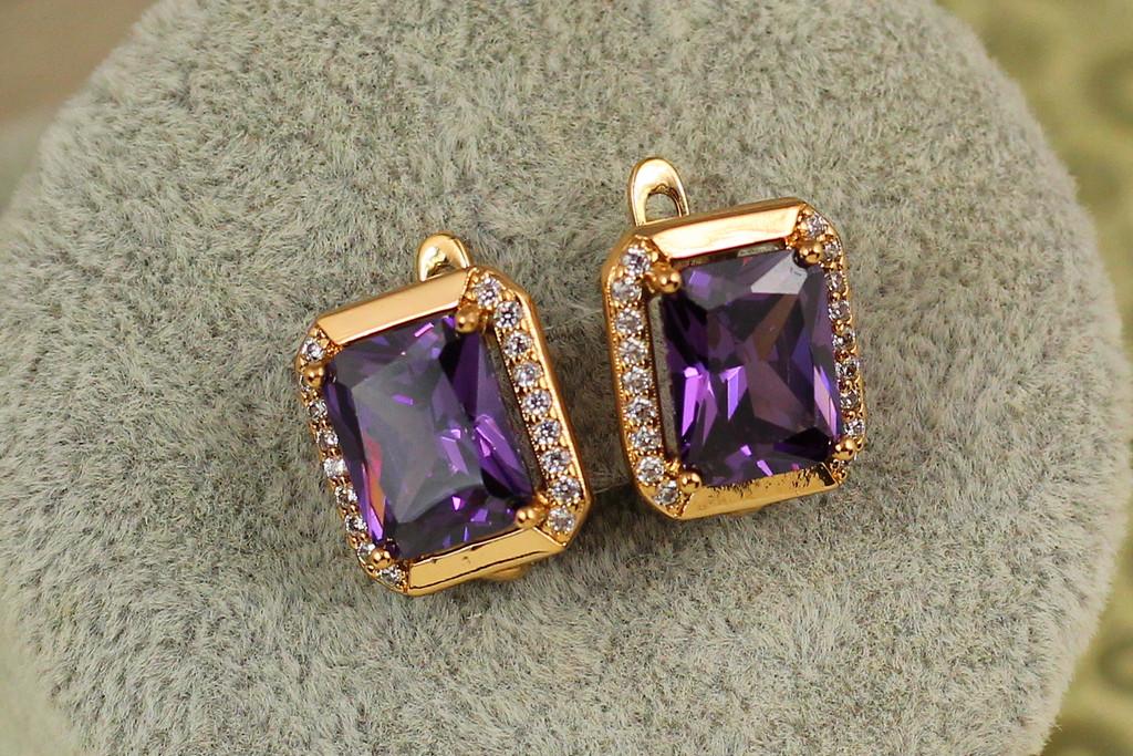 Серьги Xuping Jewelry Большой прямоугольник с фиолетовым камнем 1,4 см Золотистый (2424077759)