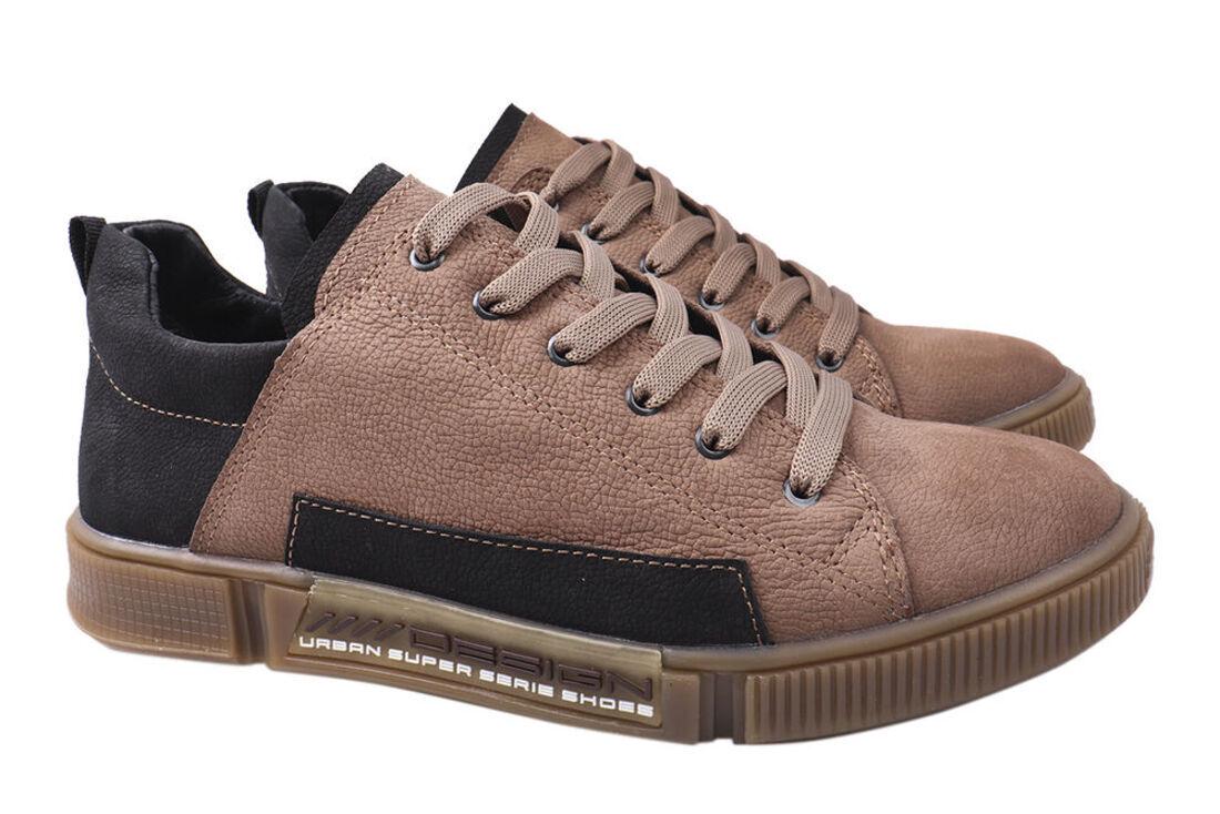 Кеди чоловічі Visazh зі шкіри-нубука на низькому ходу на шнурівці р. 43 Капучіно (208-21DTC)