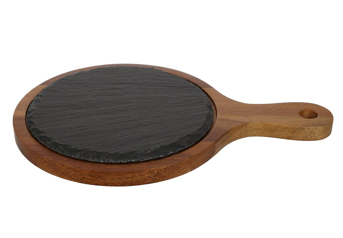 Доска деревянная с ручкой и сланцевой вставкой 30x20x2 см (992-813)