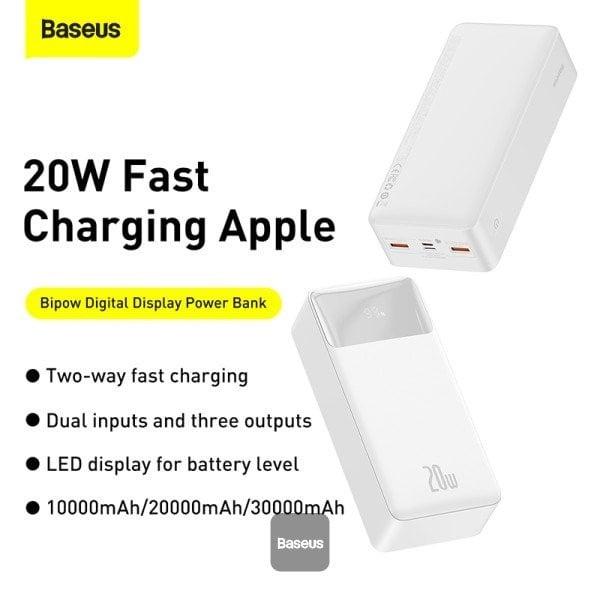 Повербанк BASEUS Bipow Digital Display QC PD 20W 30000 mAh Белый (25397254) - фото 3
