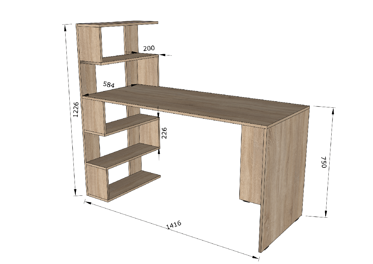 Компьютерный стол с полками слева 1416x1226x600 мм Бетон/Белый (MR125-b-w) - фото 3