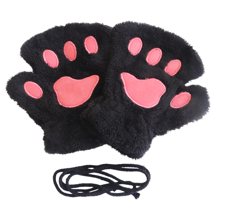Митенки меховые Кошачьи лапки Черный (K3-87-1390-Ч)