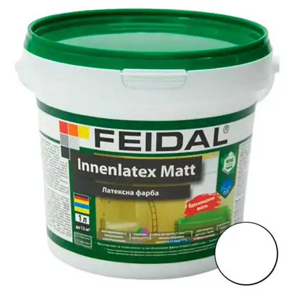 Фарба Feidal Innenlatex Matt база А латексна для внутрішніх робіт матове покриття 1 л Білий (1814983594) - фото 1 Фарба Feidal Innenlatex Matt база А латексна для внутрішніх робіт матове покриття 1 л Білий (1814983594) - фото 1