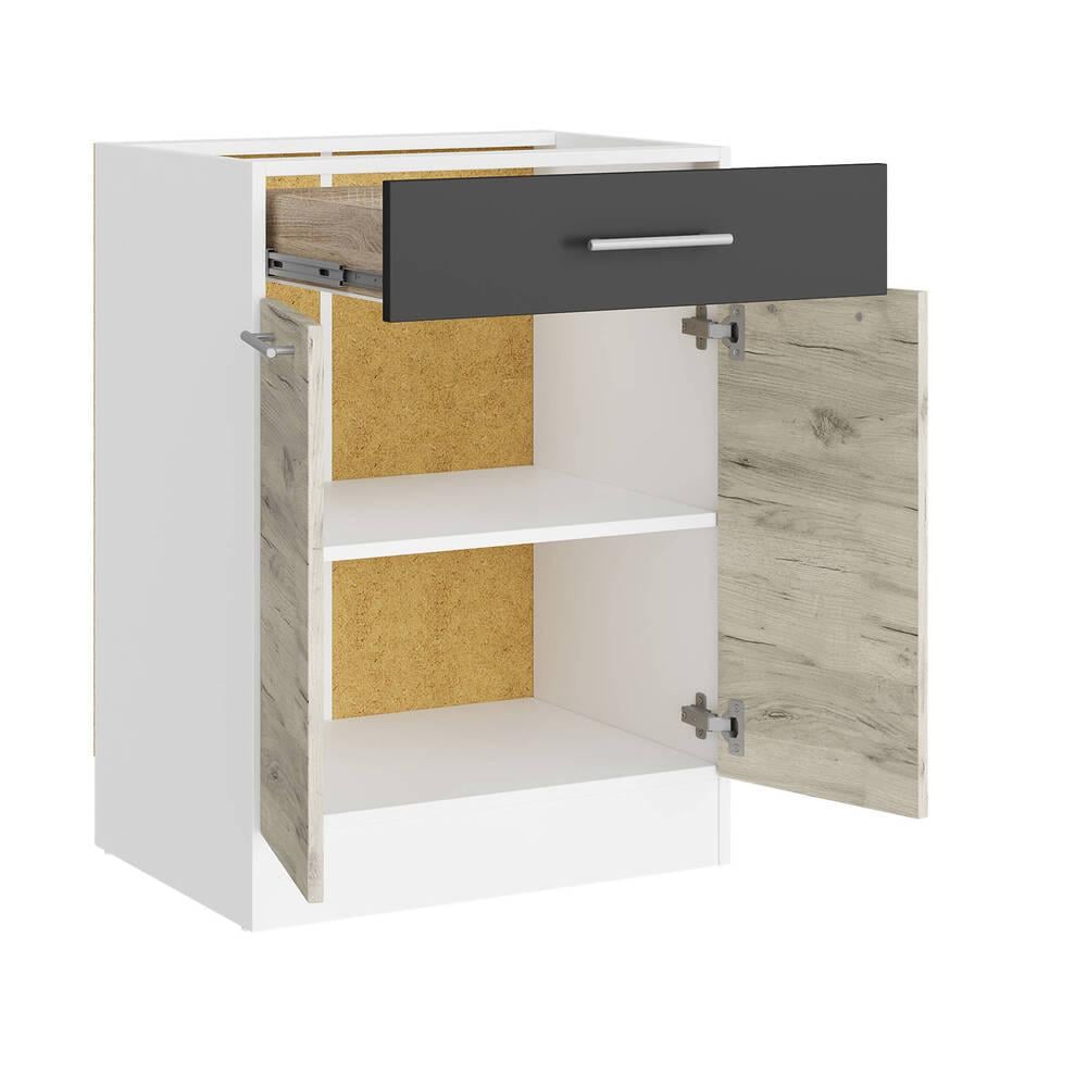 Модуль кухонний нижній з шухлядою Еверест Еко 600 без стільниці 60х46х82 см Дуб Крафт Білий/Графіт/Білий (DTM-071023) - фото 2 Модуль кухонний нижній з шухлядою Еверест Еко 600 без стільниці 60х46х82 см Дуб Крафт Білий/Графіт/Білий (DTM-071023) - фото 2