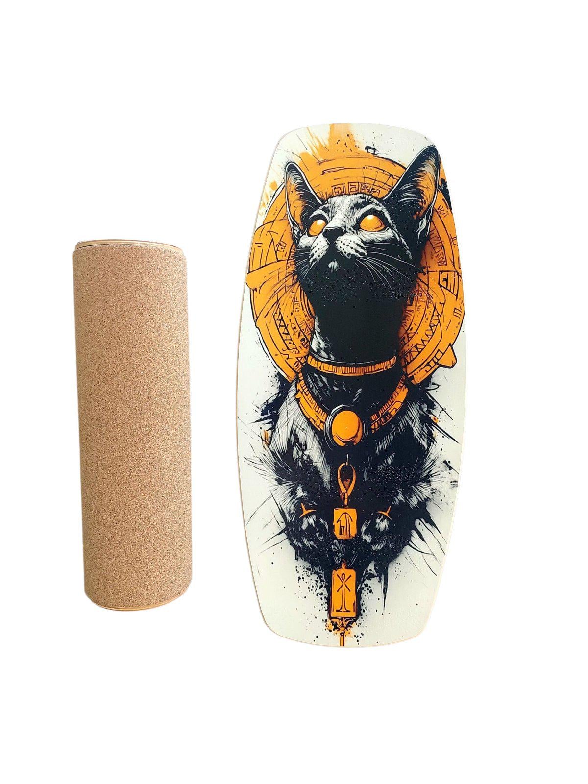 Балансборд для тренувань Кішка з корковим роликом дерев'яний 74x33x1,5 см (28672970)