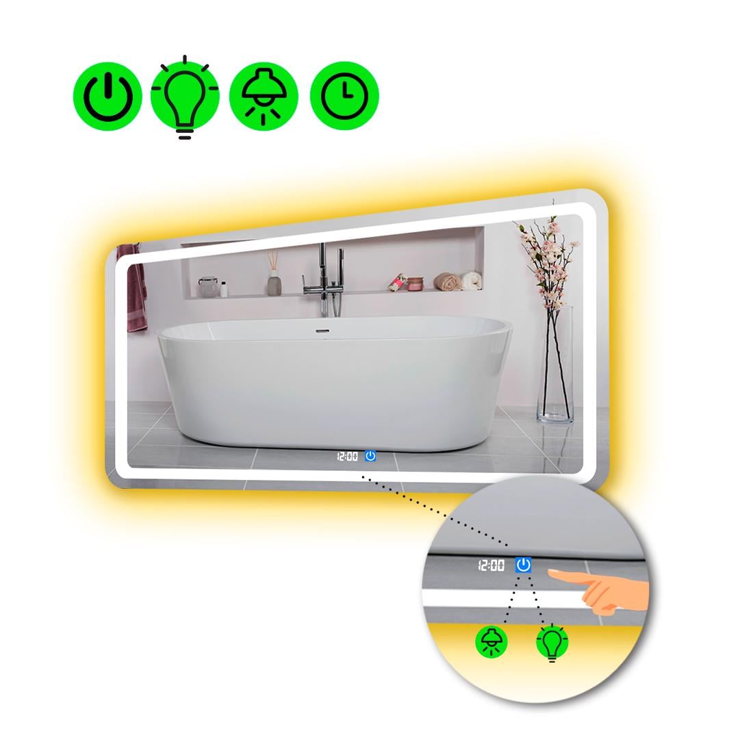 Дзеркало з LED підсвіткою Anvi із сенсором та годинником 80x60 см (8776946) Дзеркало з LED підсвіткою Anvi із сенсором та годинником 80x60 см (8776946)