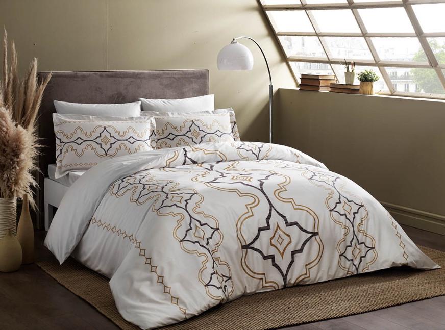 Постельное белье Tac Ginza Делюкс сатин 100% хлопок Gold/ 200x220 см White (2000022265436)