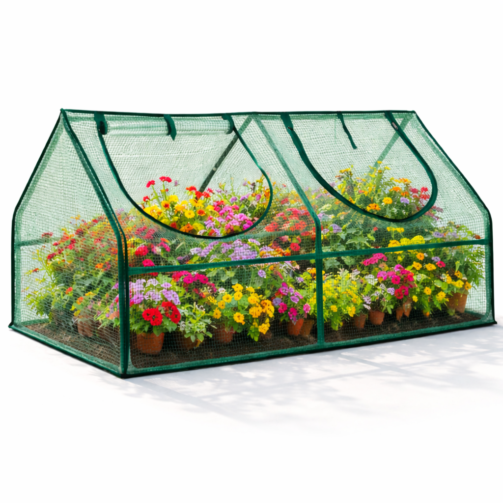 Теплица садовая GardenLine TUN5521 двускатная с большими верхними окнами 120х62х60 см Зеленый