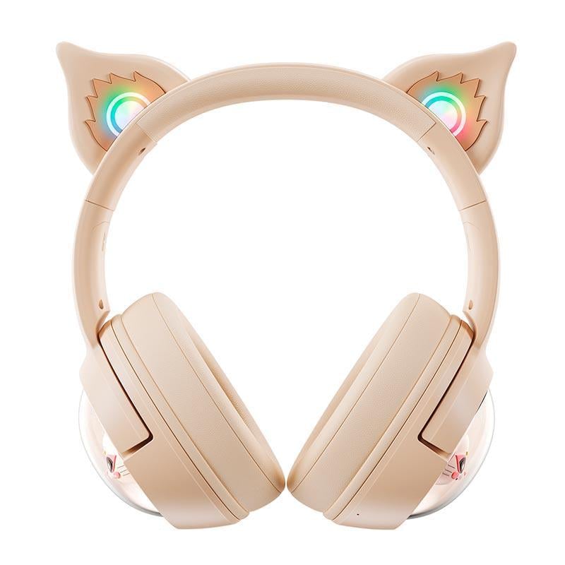 Навушники бездротові Onikuma B5 Cat Ear ігрові Bluetooth гарнітура з мікрофоном та RGB-підсвіткою Бежевий (631471)
