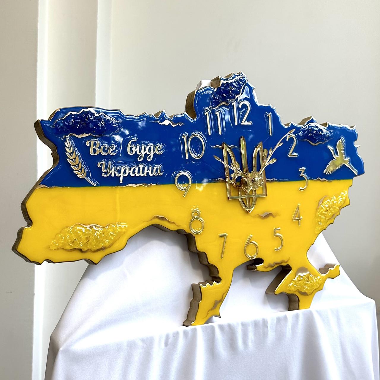 Часы настенные из эпоксидной смолы Карта Украины 140х94 см