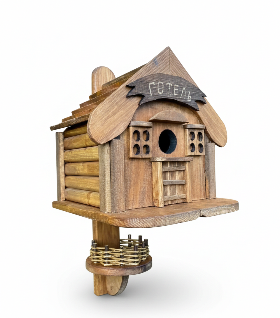 Скворечник с кормушкой Отель дерево ручная работа (0208)
