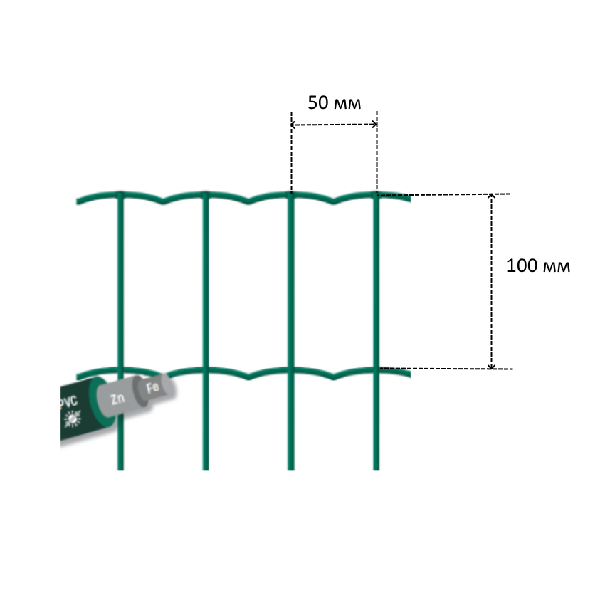 Сетка сварная ЗАГРАДА Классик ОЦ/ПВХ рулон 2х25 м ячейка 50х100 мм Зеленый - фото 2