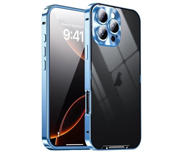 Чехол накладка Metal Glass для iPhone 16 Pro с дополнительной защитой на камеру Голубой Чехол накладка Metal Glass для iPhone 16 Pro с дополнительной защитой на камеру Голубой