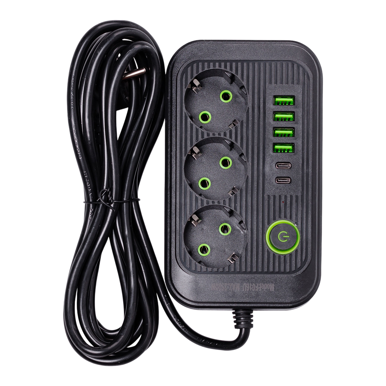 Фільтр мережевий HP-5-20 кабель 3,8 м F16 на 3 розетки з USB портами та кнопкою вимкнення Чорний (A-034381)