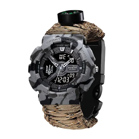 Наручные часы Patriot 005 Трезубец серебро Паракордовый ремешок Desert Camo с коробом Серый камуфляж Наручные часы Patriot 005 Трезубец серебро Паракордовый ремешок Desert Camo с коробом Серый камуфляж