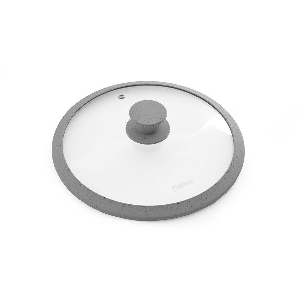 Кришка Fissman Arcades 24х6,5 см скляна з силіконовим обідком (GL-9986.24) Кришка Fissman Arcades 24х6,5 см скляна з силіконовим обідком (GL-9986.24)