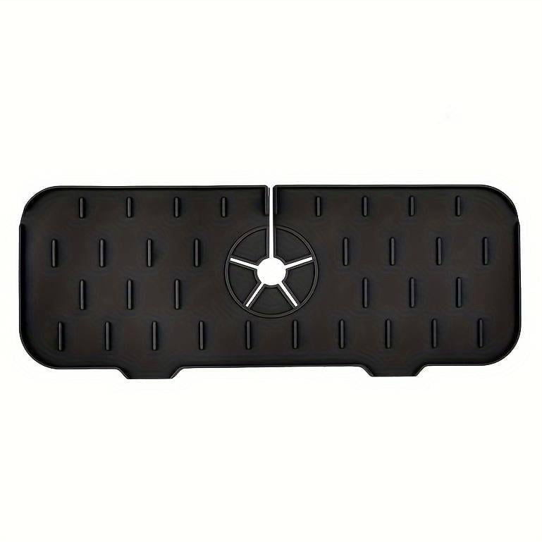 Коврик силиконовый сливной для раковины и мойки под кран в ванной и кухне 37х13,5 см Черный