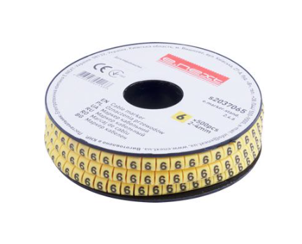 Маркер кабельный E.NEXT e.marker.stand.2.4.6 цифра 6 2-4 мм2 500 шт./рул. Желтый (s2037065)