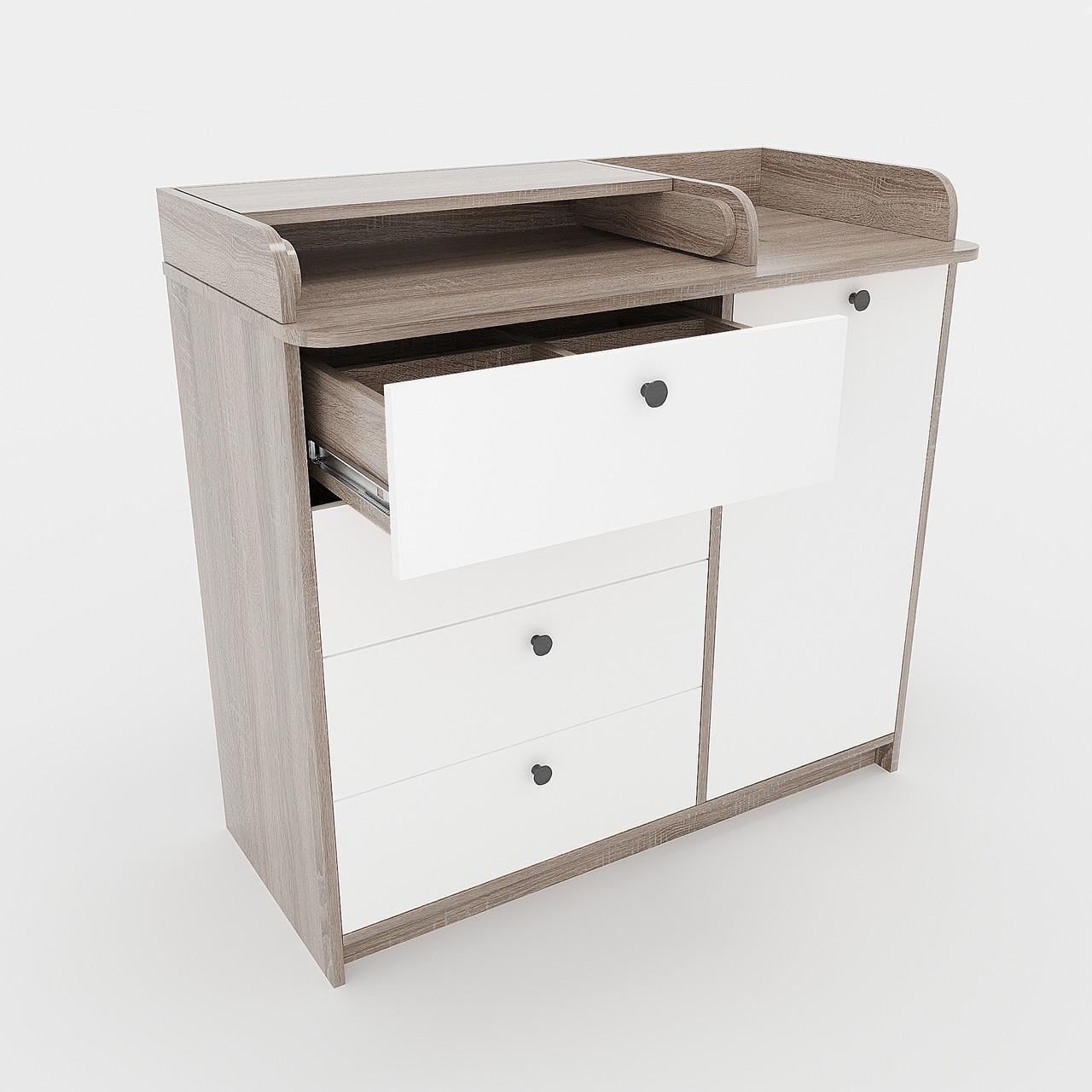 Пеленальный комод с бортиками K&M с ящиками и полкой 955х1000х480 мм Дуб Сонома трюфель/Белый (32464333)