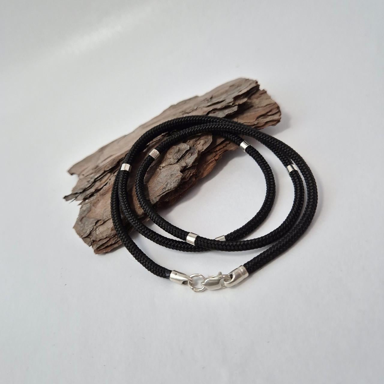 Шнурок ювелирный шелковый со вставками серебро 925 пробы 3,10 г 3 мм 60 см Черный (3005)