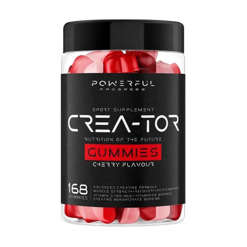 Креатин моногидрат жувальні цукерки с D3 і K2 Powerful Progress Crea-Tor Gummies 168 цукерок Апельсин