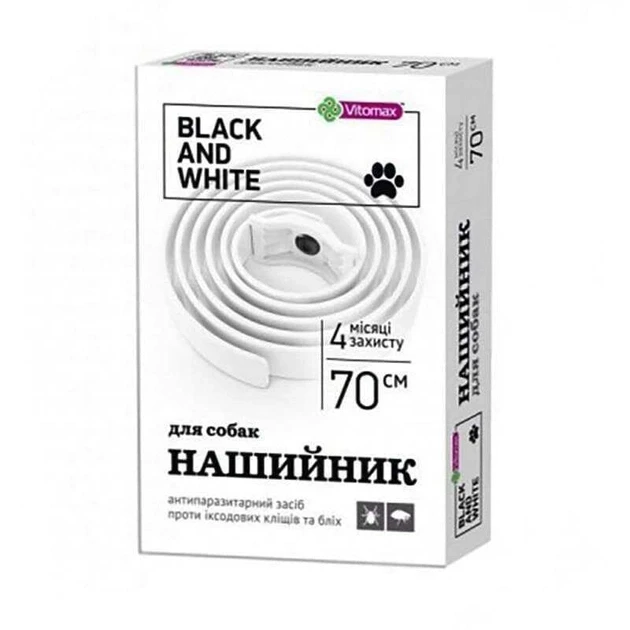 Нашийник протипаразитарний для собак Vitomax Black&White проти бліх і кліщів 70 см Білий (1872124502)