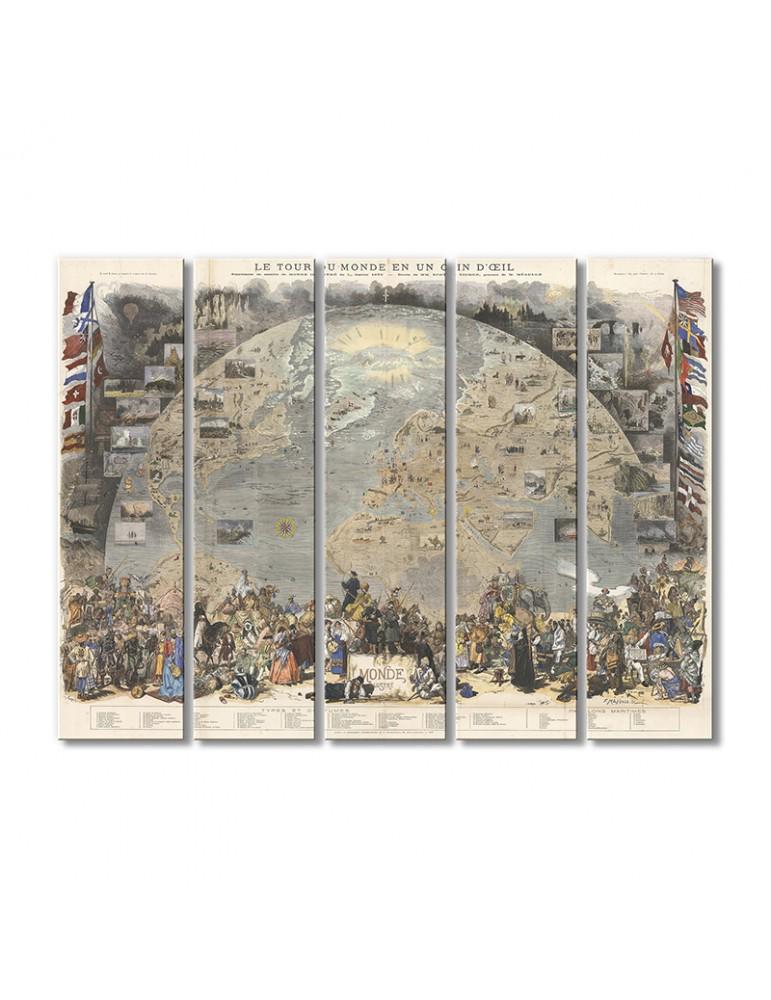 Винтажная карта Вокруг света в мгновение ока 5 модулей 80x120 см Винтажная карта Вокруг света в мгновение ока 5 модулей 80x120 см