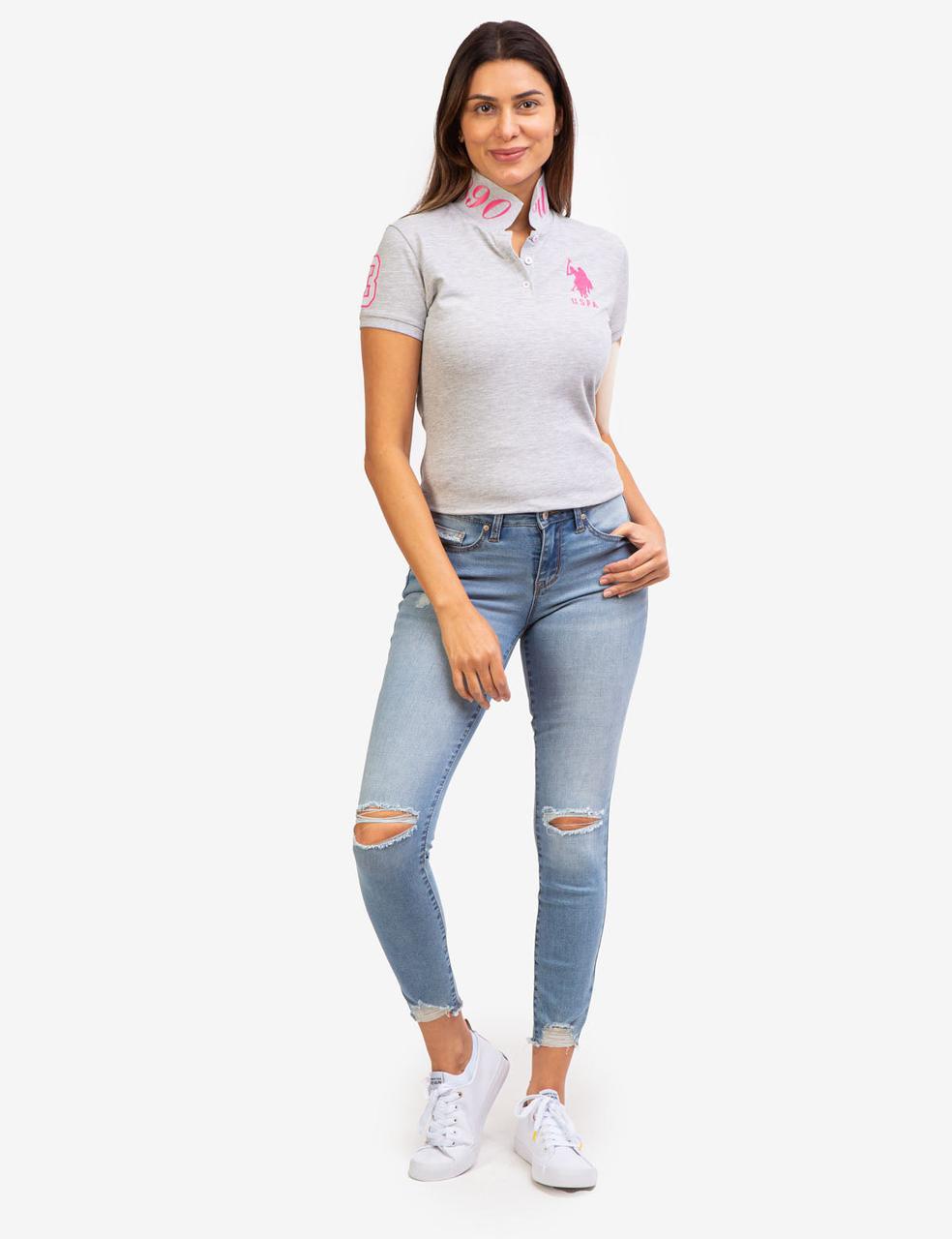 Футболка жіноча поло U.S. Polo Assn. PRINTED POLO SHIRT M Сірий (15397503) - фото 2