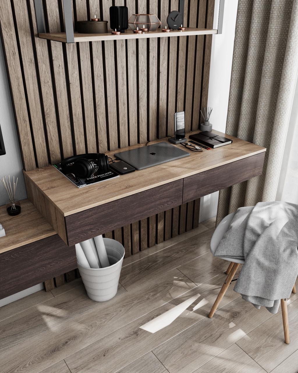 Стол подвесной с ящиками Sanro 1200х160х500 мм Дуб сонома/Венге (T222)