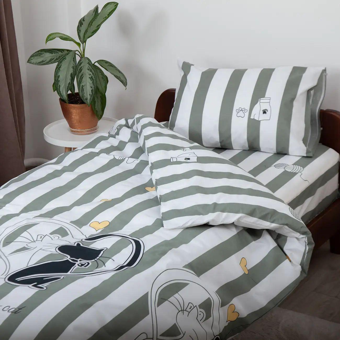 Комплект постільної білизни підлітковий Котячі легенди бязь з наволочкою 50x70 см Сірий (22440150215)