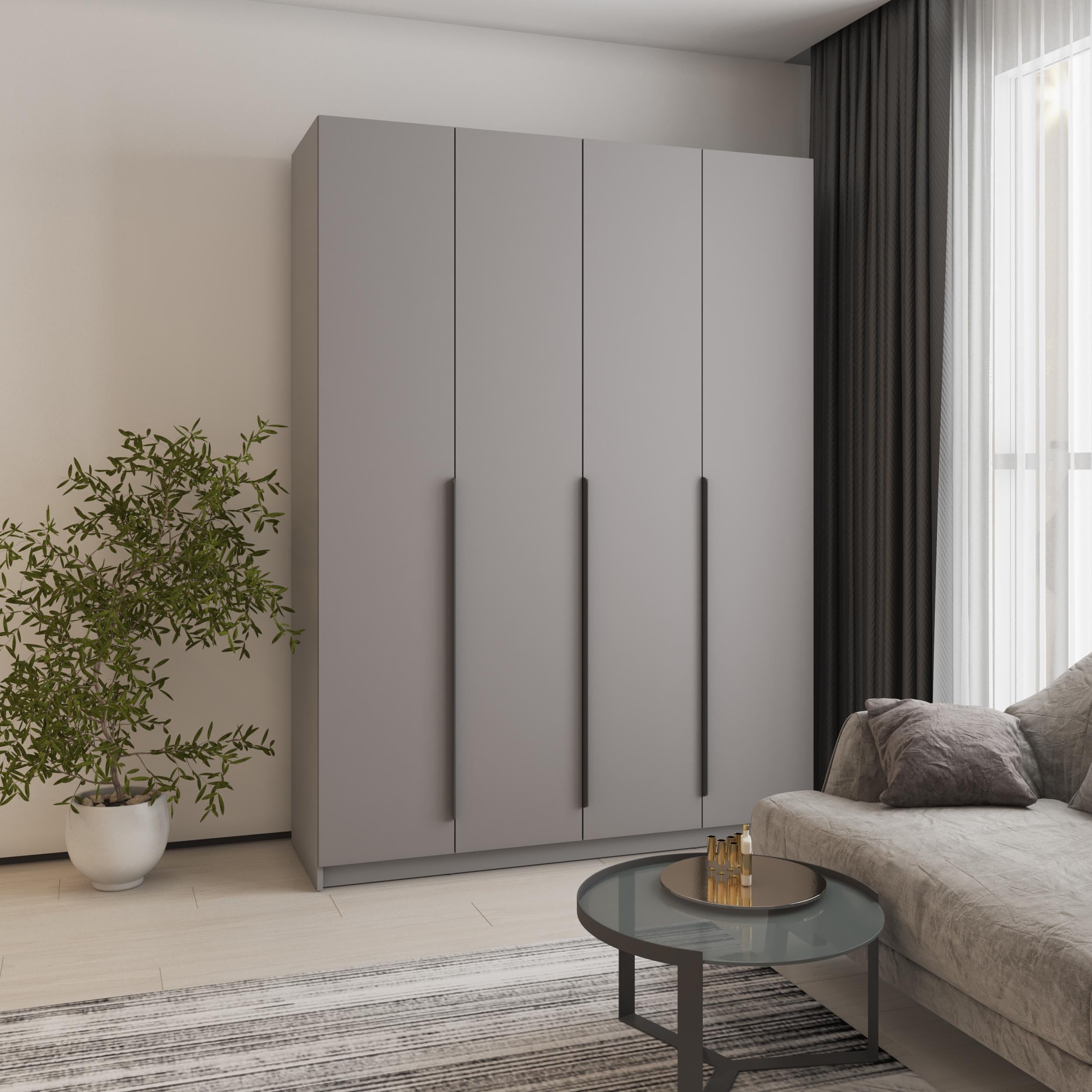 Шкаф 4-дверный MebelStar Оскар МДФ Ultra Mat BL-B блок ящиков 160x52x220 см Серая мышка/Серый (MBS-5766)