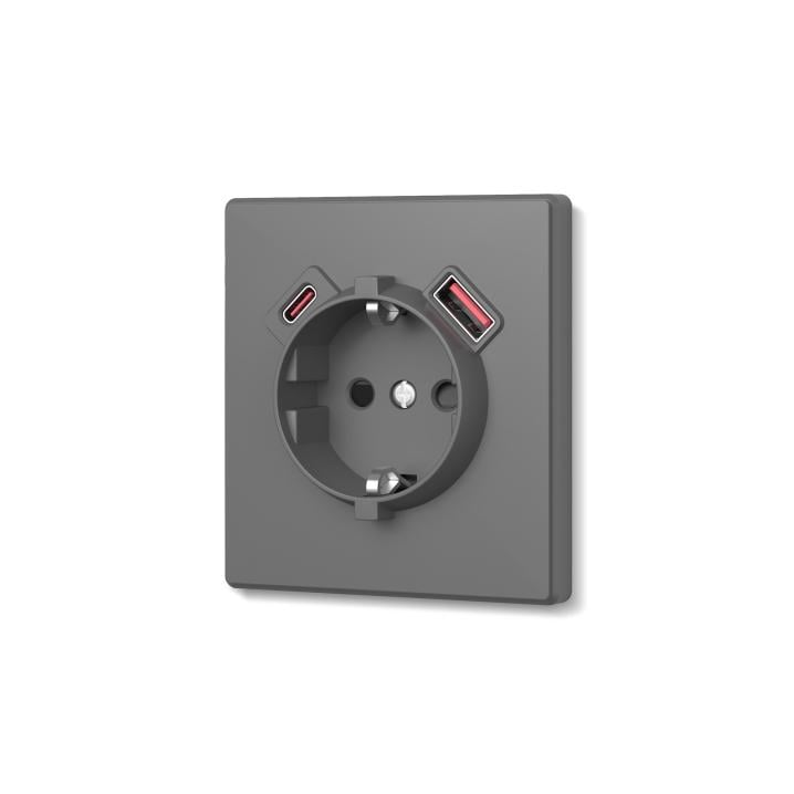 Розетка одинарна Videx NOTA із заземленням USB-A+C 20W Сірий графіт (VF-NT-SK1GUC-GR)