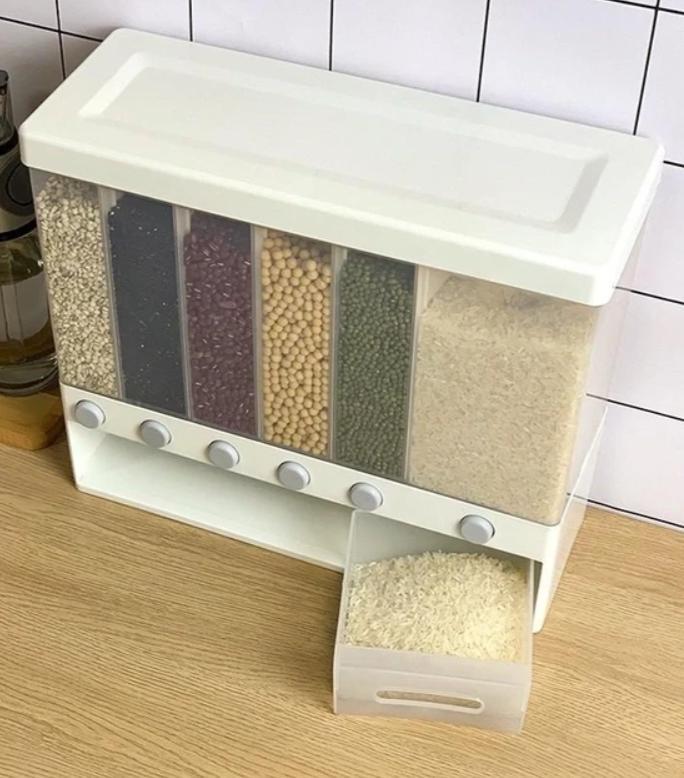 Диспенсер Assorted Grain Rice Bucket с кнопкой дозатором для сыпучих продуктов 6 секций (MA2000)