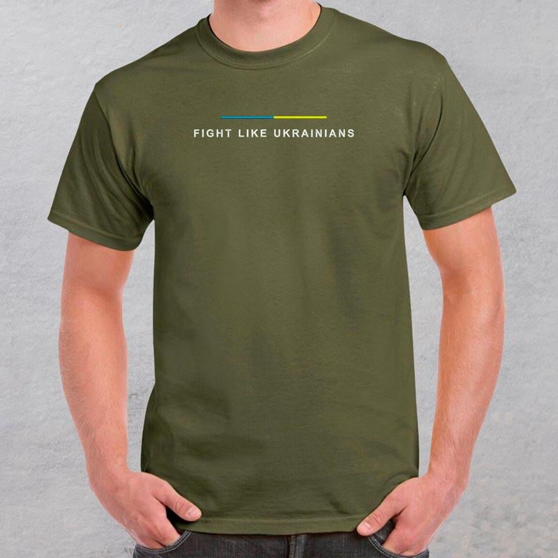 Футболка чоловіча з вишивкою Fight like ukranians 01-1 3XL Millytary Green (936016-19-1)