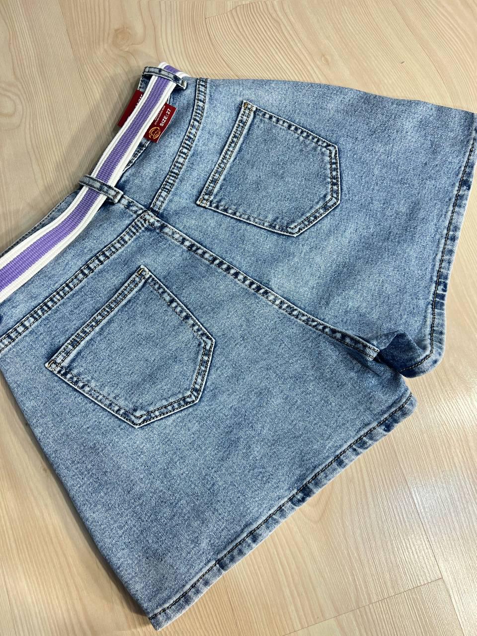 Шорты юбка женские джинсовые Vanver 8097 с поясом короткие р. 28 Голубой (4178) - фото 9