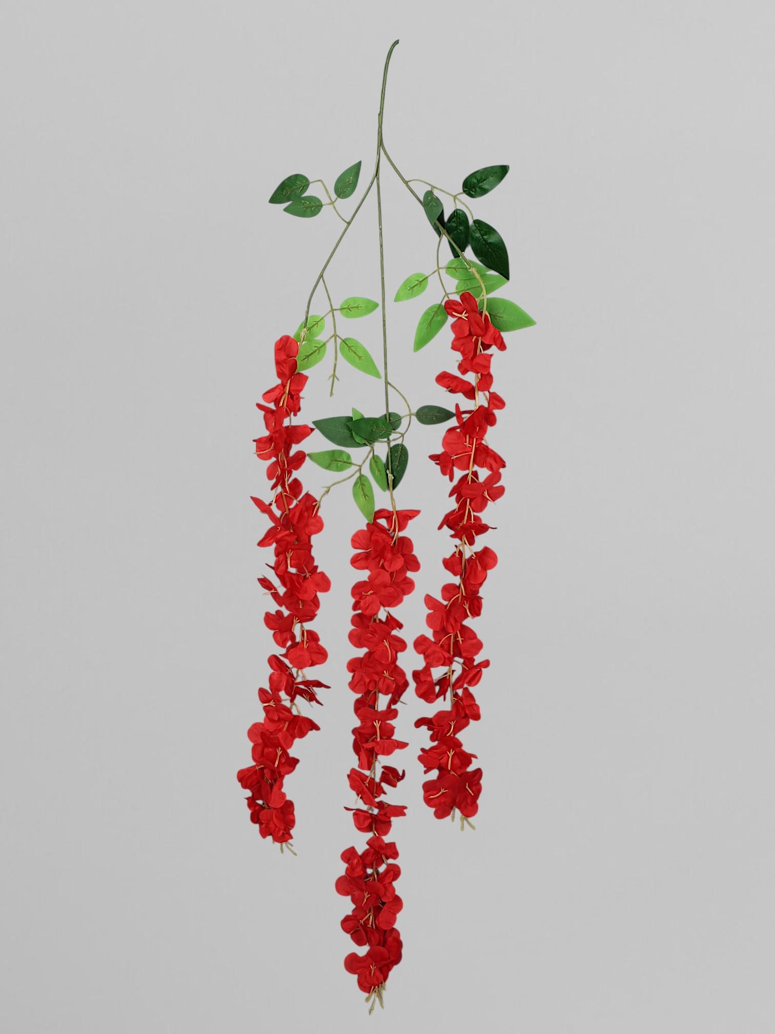 Искусственные ампельные цветы глициния из сатина 105 см Красный (К12016)