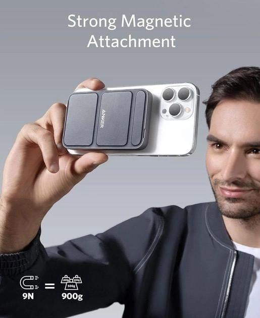 Повербанк Anker 622 MagGo 5000 mAh 12W з бездротовою зарядкою та підставкою Чорний (A1611) - фото 5