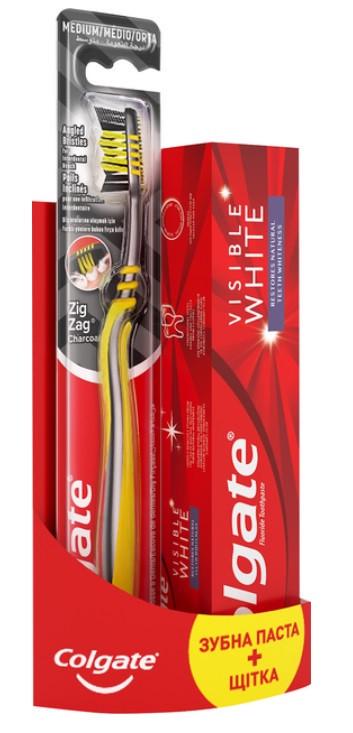 Зубная паста Colgate Visible White и зубная щетка Зиг Заг Древесный уголь (2466169373)