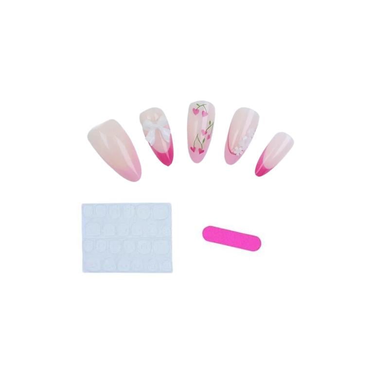 Накладні нігті із об'ємним дизайном Квіти сакури із клейовими пластинами 24 шт. Рожевий (2743174714)