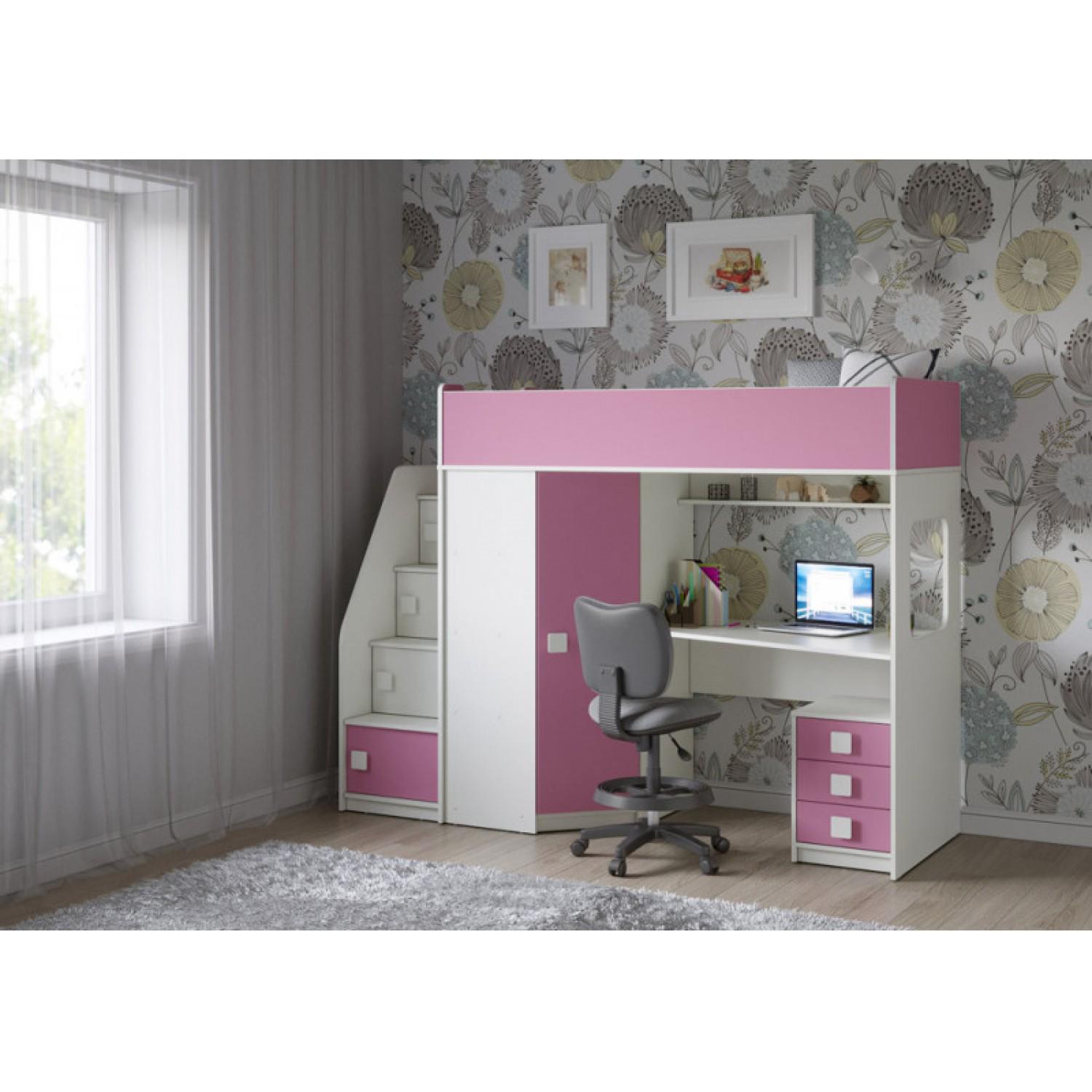 Кровать-чердак детский со шкафом и рабочей зоной 80x220/70x175 см (N-320.2)
